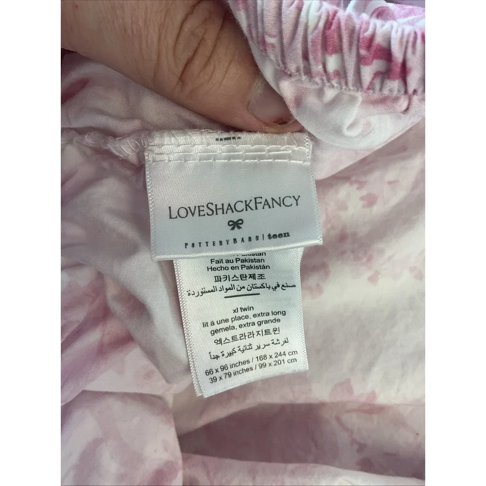 Pottery Barn LoveShackFancy Garden Damask Organic Fitted Sheet Twin XL Pink